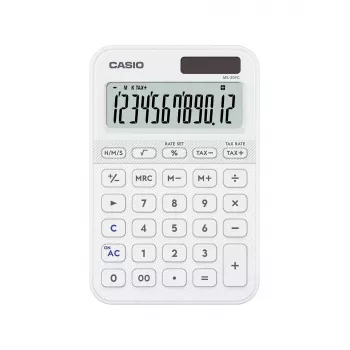 Calculadora de sobremesa básica CASIO MS-20YC — 12 dígitos, batería/solar, funciones de impuestos y beneficios, blanca