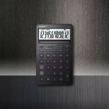 Calculadora de sobremesa CASIO JW-200DQ – Basic, 12 dígitos, funciones de impuestos y beneficios, batería/solar, negra