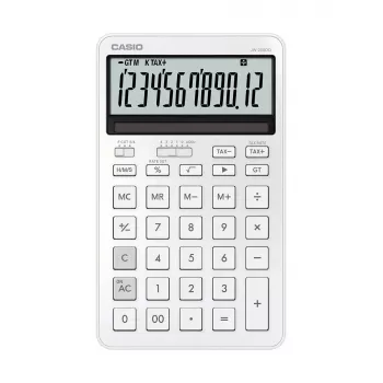 Calculadora de sobremesa CASIO JW-200DQ calculadora básica de 12 dígitos, batería/solar, funciones de impuestos y beneficios, blanca