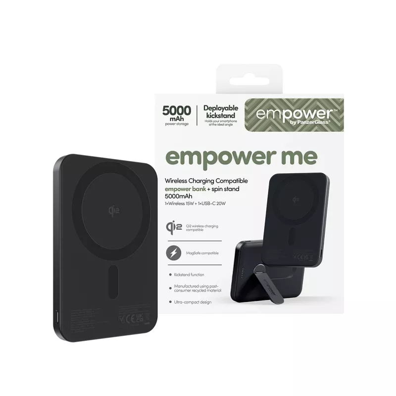 PanzerGlass empower™ by ® empower™ banco con soporte giratorio | 5000mAh | Space Black
