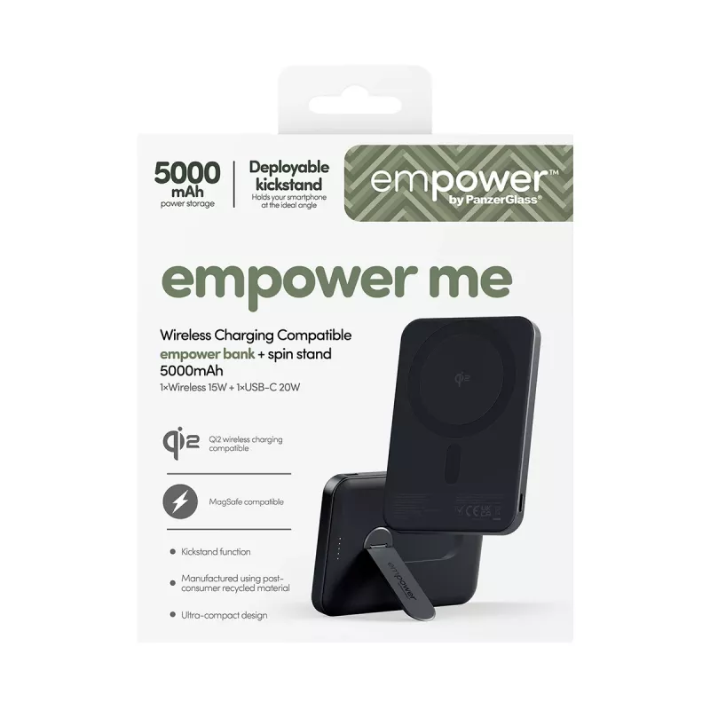 PanzerGlass empower™ by ® empower™ banco con soporte giratorio | 5000mAh | Space Black