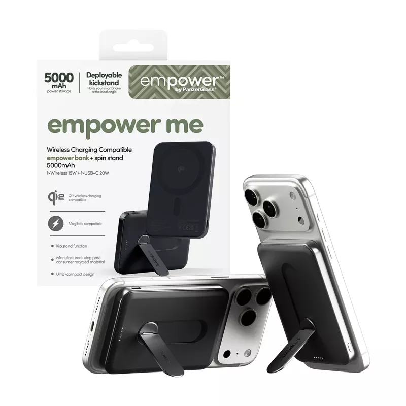 PanzerGlass empower™ by ® empower™ banco con soporte giratorio | 5000mAh | Space Black