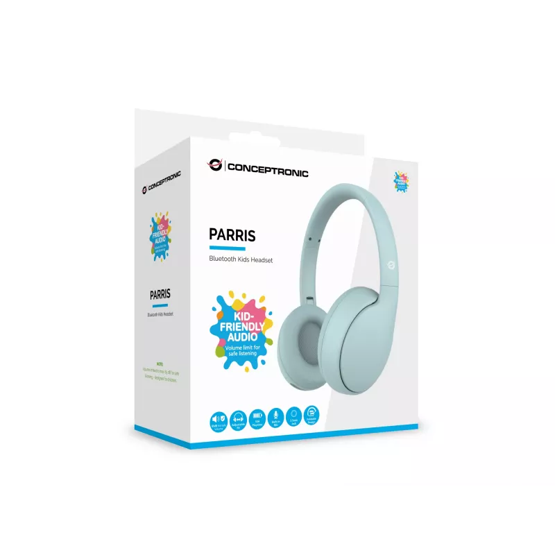 Auriculares CONCEPTRONIC PARRIS04B — auriculares infantiles Bluetooth y con cable, circumaurales, 20–20.000 Hz, 170 g, azul claro