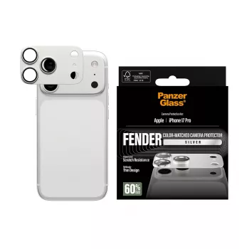 Protector de cámara PanzerGlass Fender para iPhone 17 Pro – plateado, silicona, resistente a arañazos y golpes
