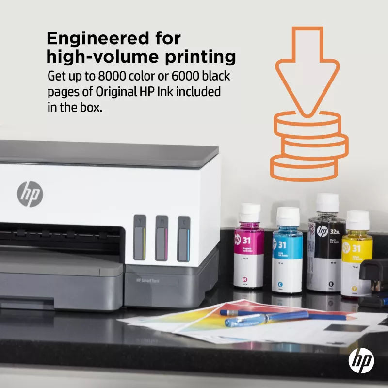 Impresora HP Smart Tank, inyección térmica de tinta, impresión en color, 4800 x 1200 DPI, A4, impresión directa, gris