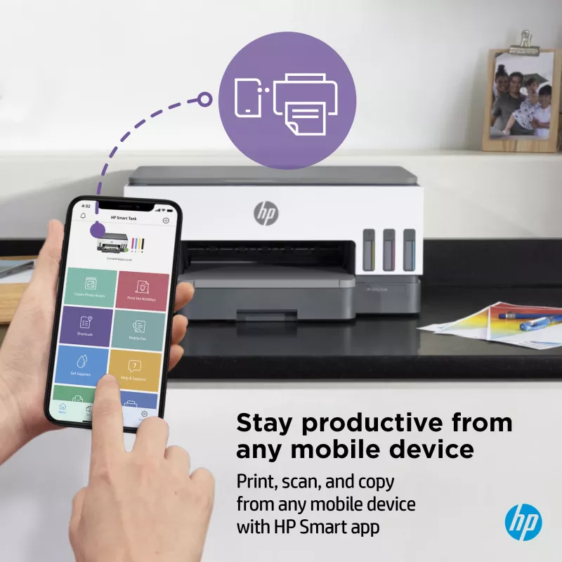 Impresora HP Smart Tank, inyección térmica de tinta, impresión en color, 4800 x 1200 DPI, A4, impresión directa, gris