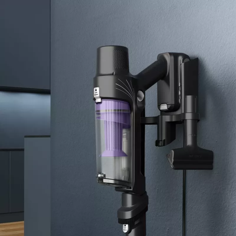Aspirador escoba 2 en 1 Rowenta RH6A35 — inalámbrico, litio-ion, 140 W, sin bolsa, tecnología ciclónica, lila/plata, cepillo LED