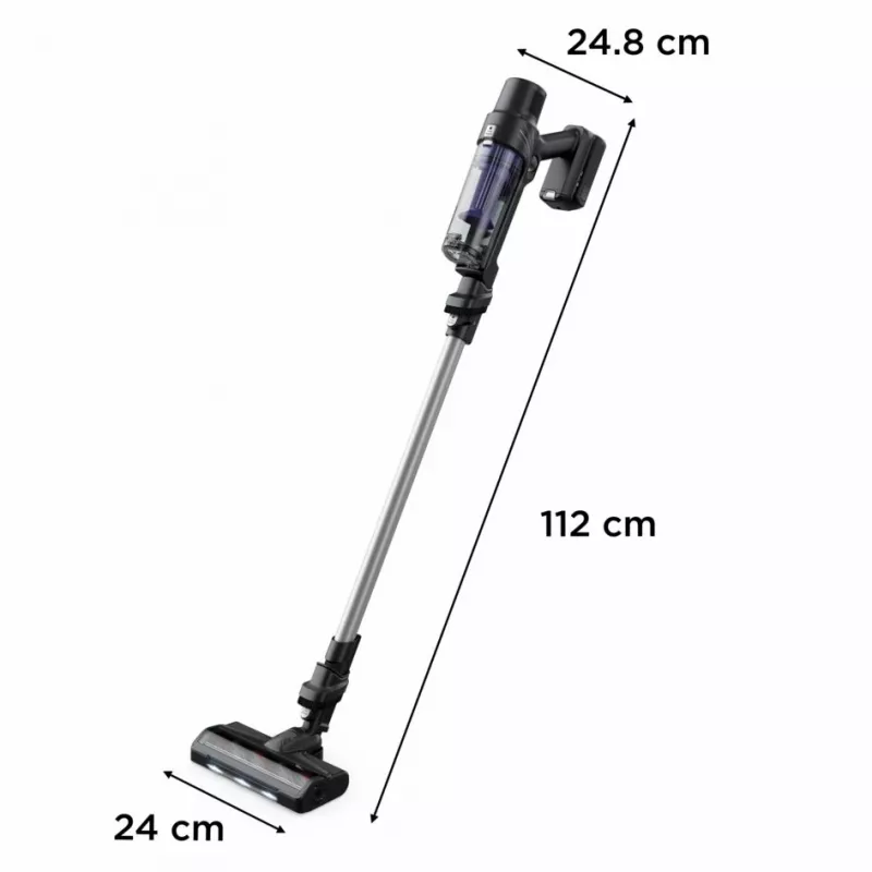Aspirador escoba 2 en 1 Rowenta RH6A35 — inalámbrico, litio-ion, 140 W, sin bolsa, tecnología ciclónica, lila/plata, cepillo LED