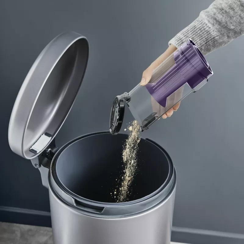 Aspirador escoba 2 en 1 Rowenta RH6A35 — inalámbrico, litio-ion, 140 W, sin bolsa, tecnología ciclónica, lila/plata, cepillo LED