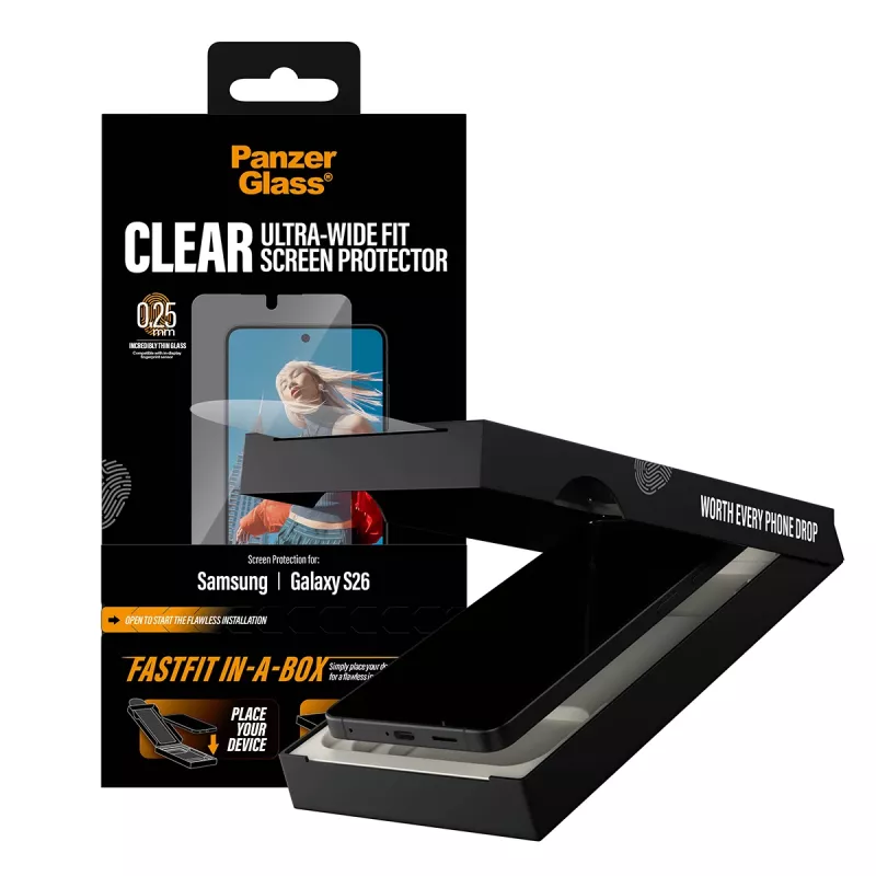 Protector de pantalla PanzerGlass para Samsung New Galaxy S 2026 — Ultra-Wide Fit, PET+sílice, FASTFIT