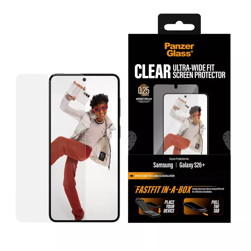 Protector de pantalla PanzerGlass para Samsung New Galaxy S 2026 Plus — Ultra-Wide Fit, PET+sílice, FASTFIT