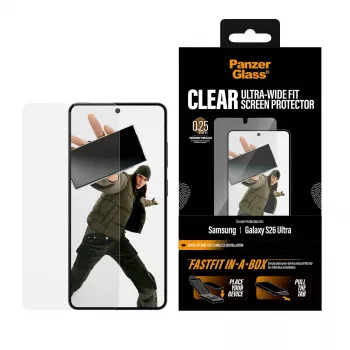 Protector de pantalla PanzerGlass para Samsung New Galaxy S2026 Ultra — lámina PET ultra ancha, FASTFIT, transparente