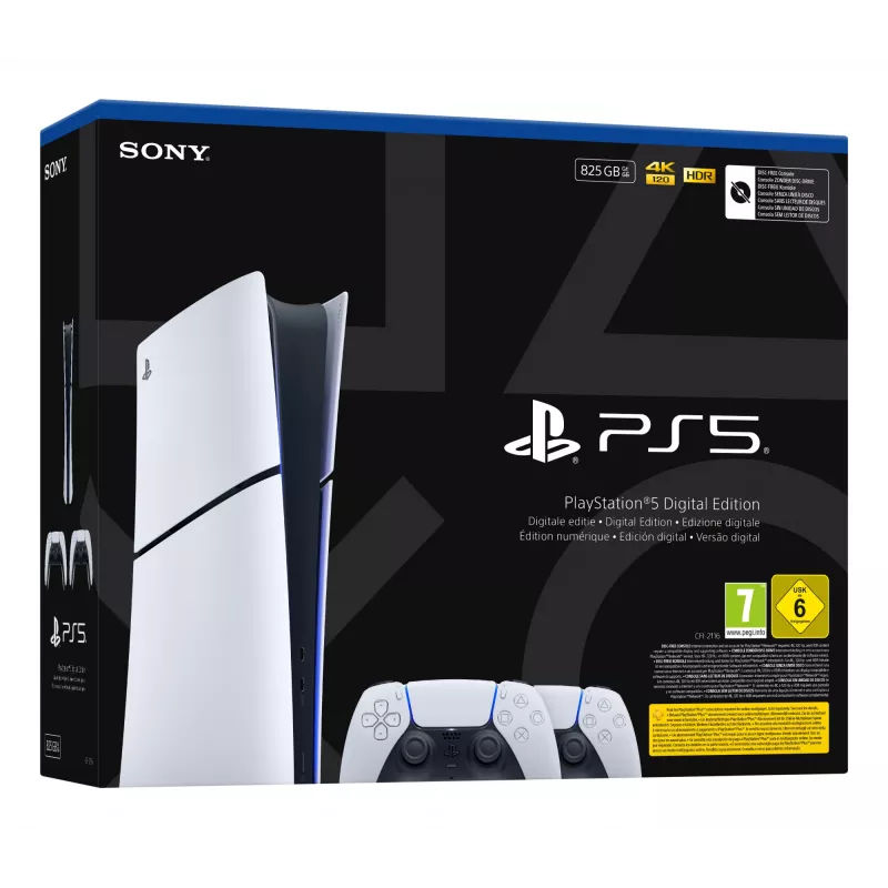 Consola Sony PlayStation 5 Slim Digital 825 GB SSD, Wi‑Fi, Bluetooth, HDMI 2.1, blanco/negro