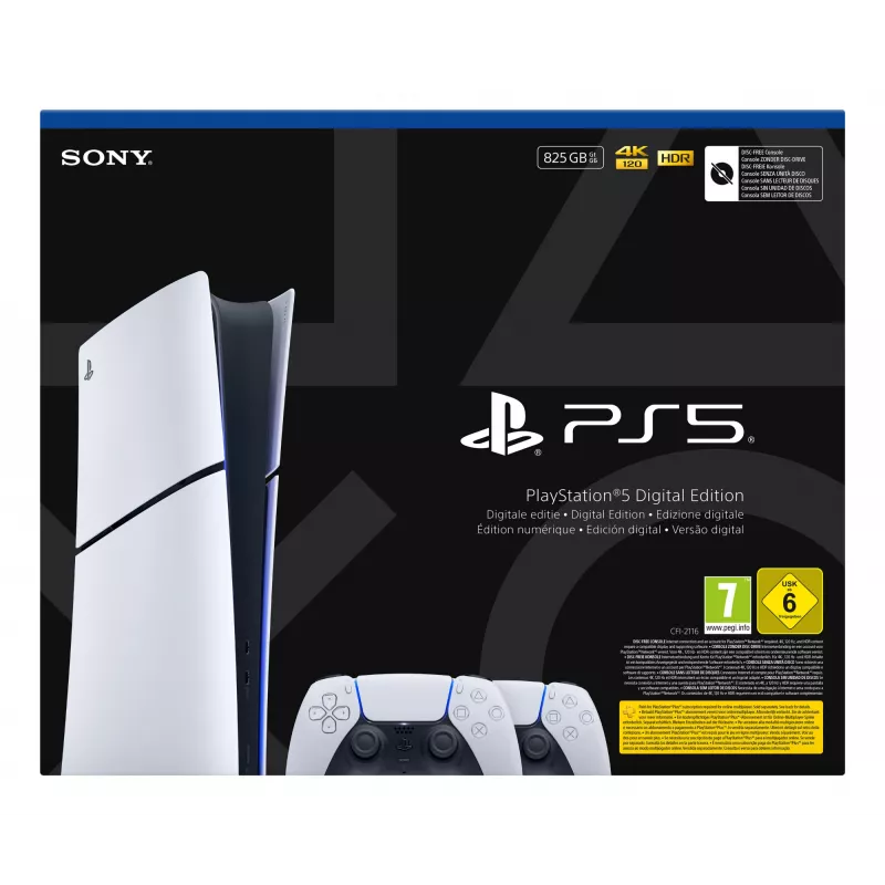 Consola Sony PlayStation 5 Slim Digital 825 GB SSD, Wi‑Fi, Bluetooth, HDMI 2.1, blanco/negro