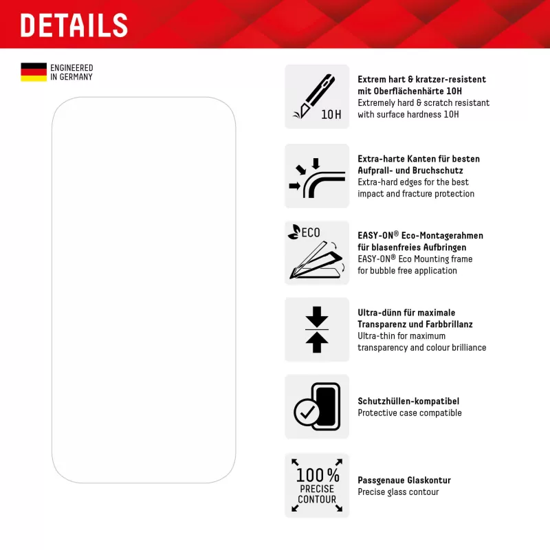 Protector de pantalla + funda Displex para Apple iPhone 15 Pro Max, marco de montaje Eco, resistente a arañazos
