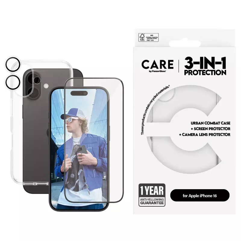 PanzerGlass ® | CARE by ® Pack 3 en 1 Flagship iPhone 16