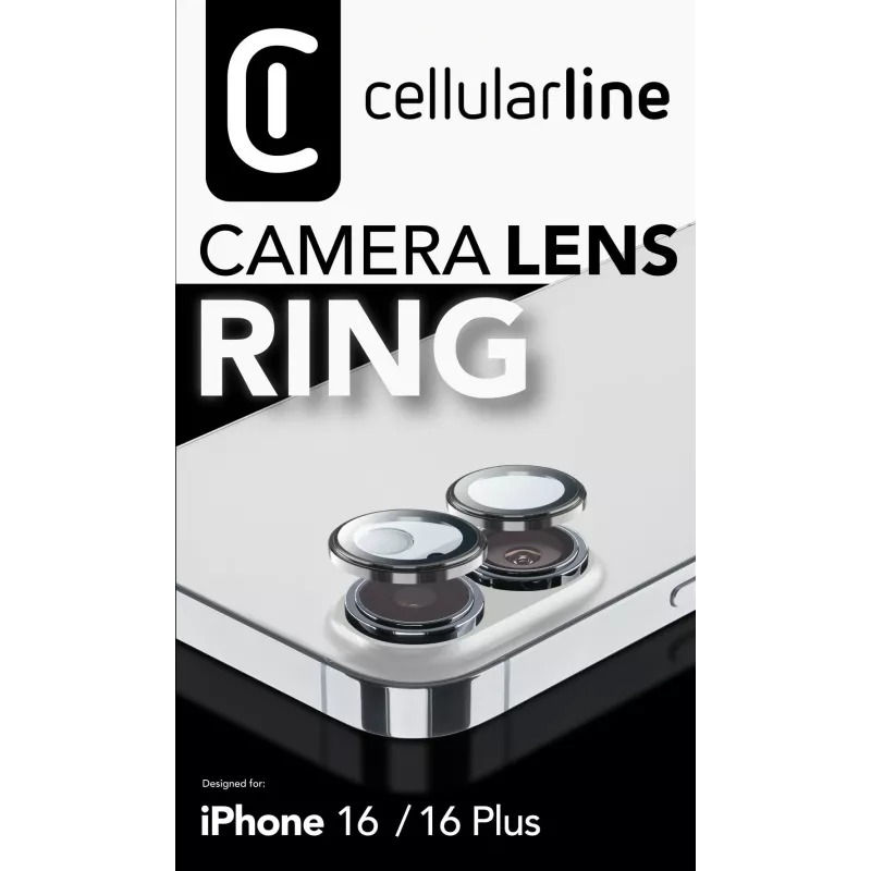 Anillo de lente de cámara Cellularline - iPhone 16/16 Plus Cristal templado para protección de la cámara