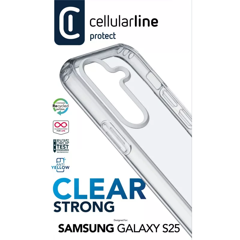Cellularline Clear Protect - Carcasa rígida para Galaxy S25 con bordes de goma