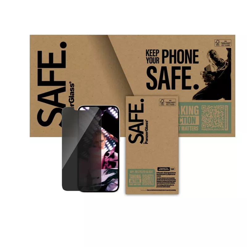PanzerGlass SAFE. by ® Protector de pantalla Privacy iPhone 17e | 16e | 14 | 13 | 13 Pro | Ultra-Wide Fit