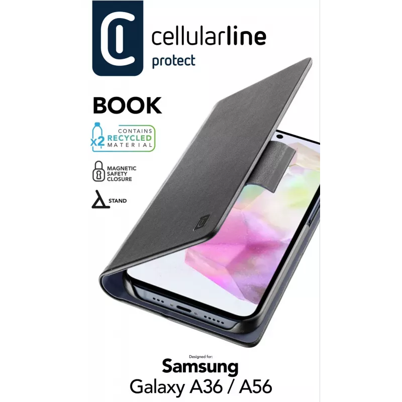 Cellularline Book - Funda tipo libro para Galaxy A36/A56 con compartimento para tarjetas y cierre magnético