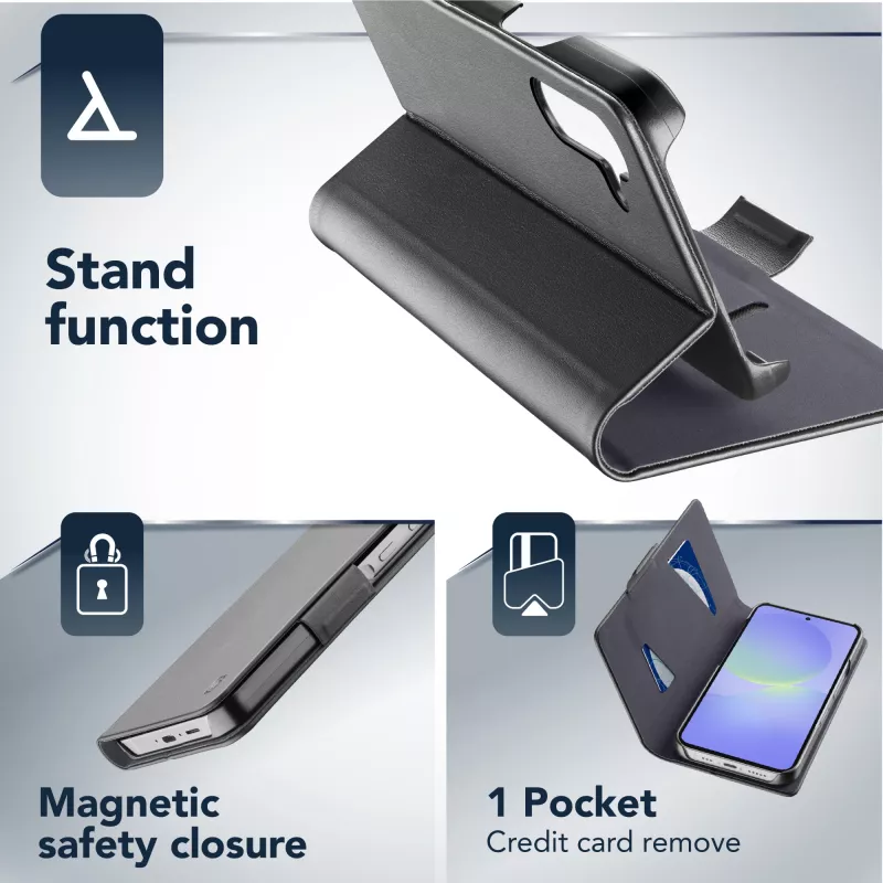 Cellularline Book - Funda tipo libro para Galaxy A36/A56 con compartimento para tarjetas y cierre magnético