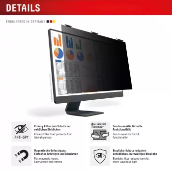 Displex PRIVACY SAFE Filtro de privacidad de 2 vías extraíble para monitor de escritorio 24'' (16:9)