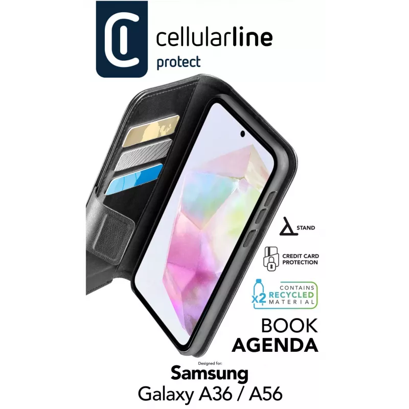 Cellularline Book Agenda – Funda tipo libro de imitación a piel para Galaxy A36/A56 con cierre magnético