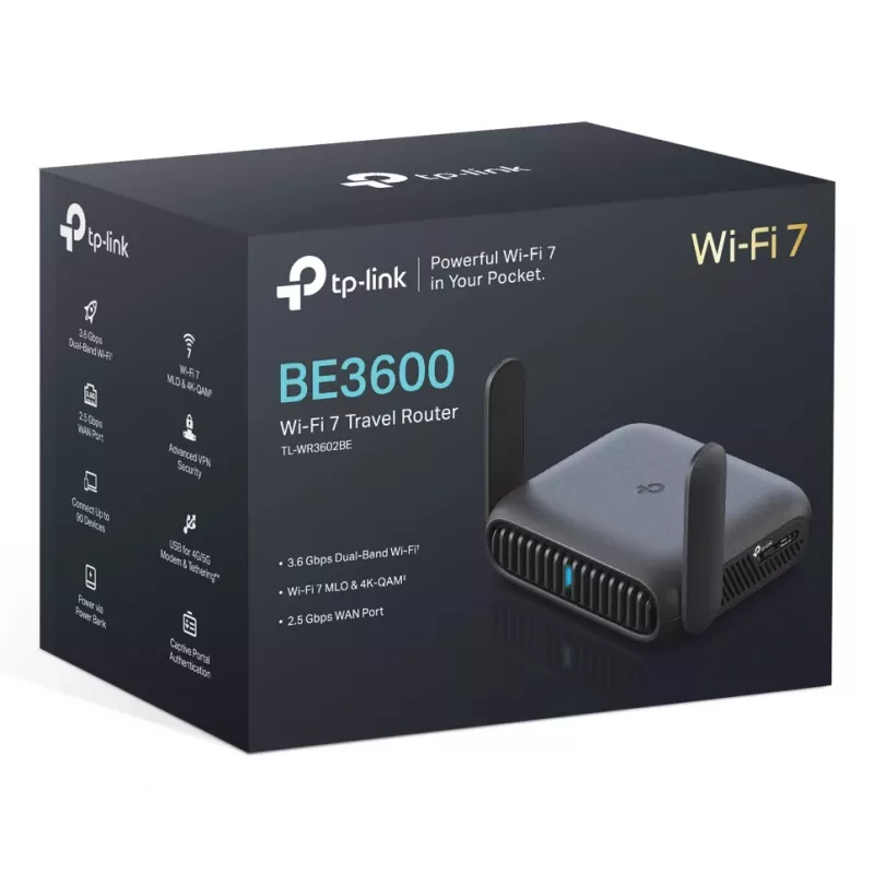 TP-Link BE3600 router inalámbrico Wi-Fi 7 2.5 Gigabit Ethernet banda dual (2,4 GHz / 5 GHz) Negro