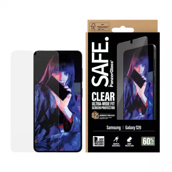 Protector de pantalla PanzerGlass SAFE by para Samsung New Galaxy S 2026 — ajuste ultra ancho, PET+silicona, transparente