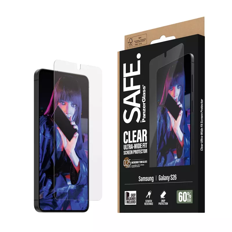 Protector de pantalla PanzerGlass SAFE by para Samsung New Galaxy S 2026 — ajuste ultra ancho, PET+silicona, transparente