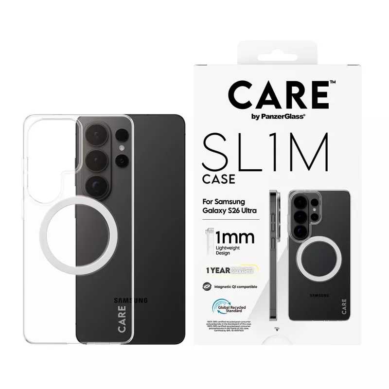 Funda para móvil PanzerGlass CARE™ SL1M transparente con Qi para Samsung Galaxy S26 Ultra (6,9