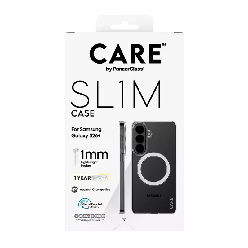 Funda protectora transparente PanzerGlass CARE™ SL1M con Qi para Samsung Galaxy S26+ (6,7