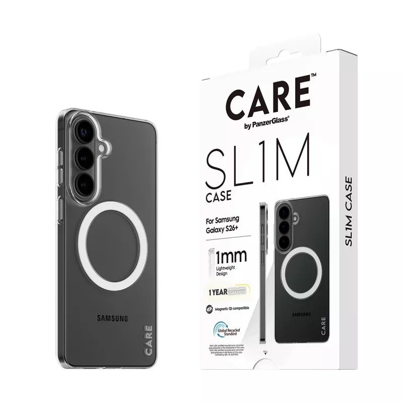 Funda protectora transparente PanzerGlass CARE™ SL1M con Qi para Samsung Galaxy S26+ (6,7