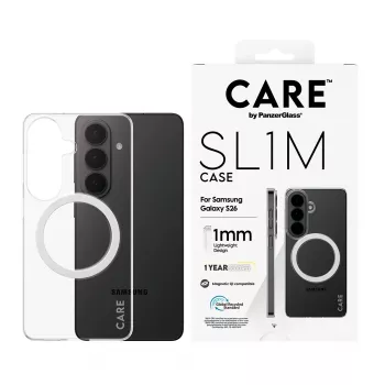 Funda protectora transparente PanzerGlass CARE™ SL1M con Qi para Samsung Galaxy S26, compatible con pantallas de hasta 16 cm (6,3