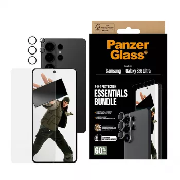 Pack de protector de pantalla PanzerGlass Hoops 2 en 1 para Samsung Galaxy S26 Ultra — vidrio templado + PET, transparente, ajuste ultra ancho