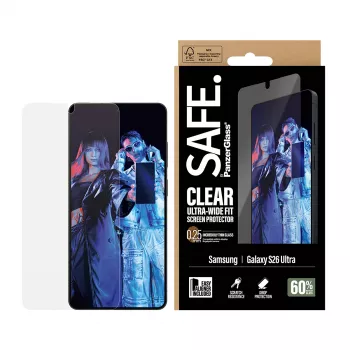 Protector de pantalla PanzerGlass SAFE para Samsung New Galaxy S 2026 Ultra – Ultra-Wide Fit, PET + silicona, EasyAligner, transparente
