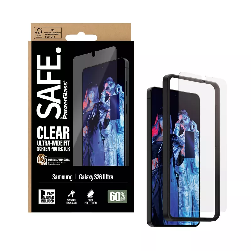 Protector de pantalla PanzerGlass SAFE para Samsung New Galaxy S 2026 Ultra – Ultra-Wide Fit, PET + silicona, EasyAligner, transparente