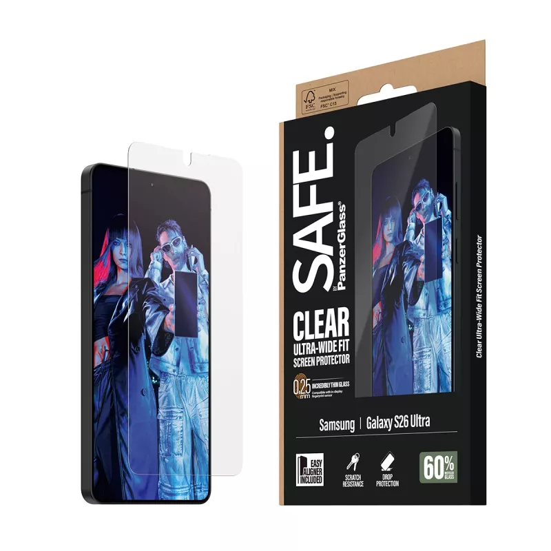 Protector de pantalla PanzerGlass SAFE para Samsung New Galaxy S 2026 Ultra – Ultra-Wide Fit, PET + silicona, EasyAligner, transparente