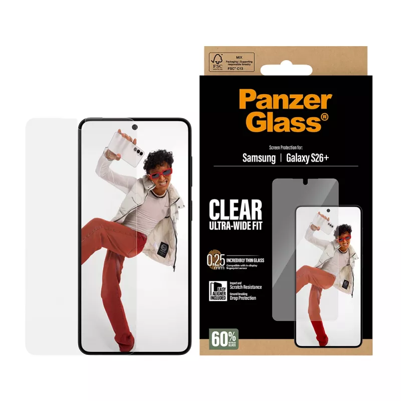 Protector de pantalla templado PanzerGlass para Samsung Galaxy S26+ – U-Wide Fit con EasyAligner