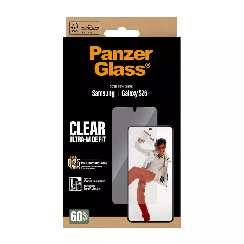 Protector de pantalla templado PanzerGlass para Samsung Galaxy S26+ – U-Wide Fit con EasyAligner