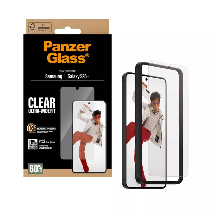 Protector de pantalla templado PanzerGlass para Samsung Galaxy S26+ – U-Wide Fit con EasyAligner