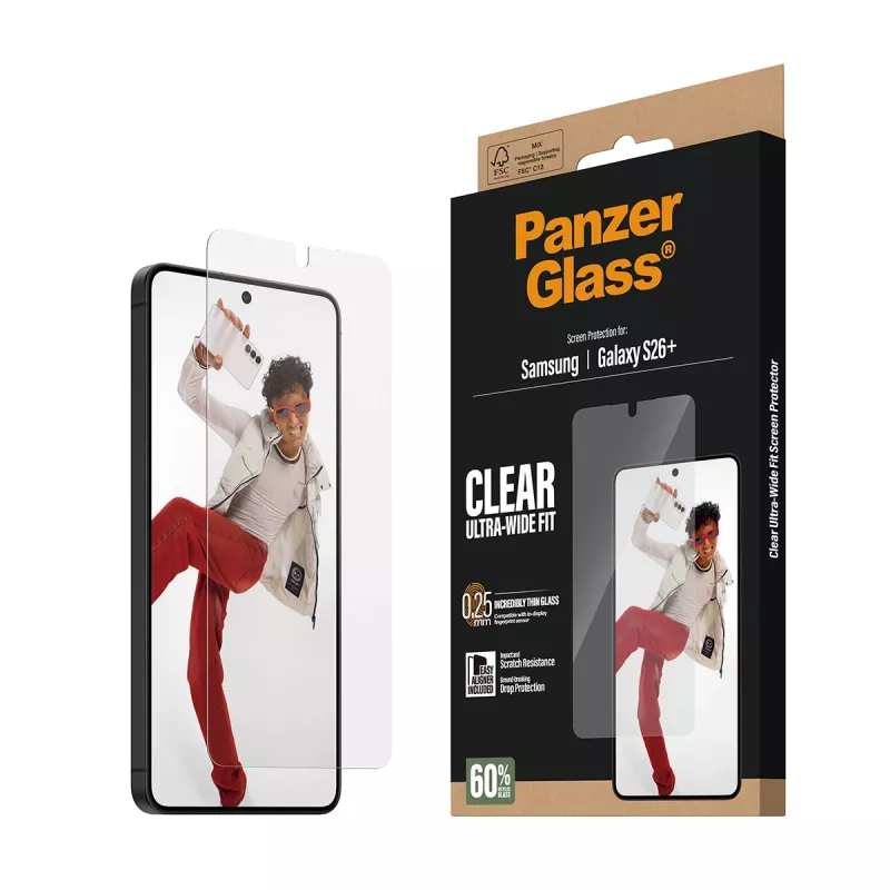 Protector de pantalla templado PanzerGlass para Samsung Galaxy S26+ – U-Wide Fit con EasyAligner