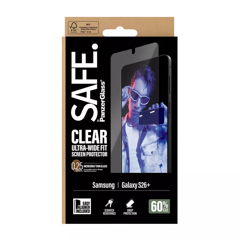 Lámina protectora de pantalla PanzerGlass SAFE. by ® Samsung New Galaxy S 2026 Plus | ajuste ultra ancho con EasyAligner