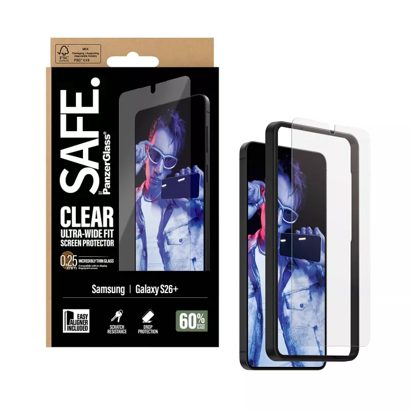 Lámina protectora de pantalla PanzerGlass SAFE. by ® Samsung New Galaxy S 2026 Plus | ajuste ultra ancho con EasyAligner