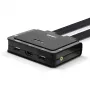 Conmutador KVM con cables Lindy de 2 puertos HDMI 18G, USB Type-C, USB 2.0 y audio