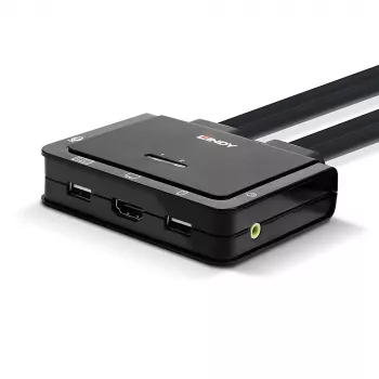 Lindy Switch KVM de 2 puertos, HDMI 4K60, USB 2.0 y audio, cable, negro