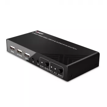 Conmutador KVM Lindy de 2 puertos HDMI 4K60, USB 2.0 y audio, 4096 x 2160 píxeles, 4K Ultra HD, negro