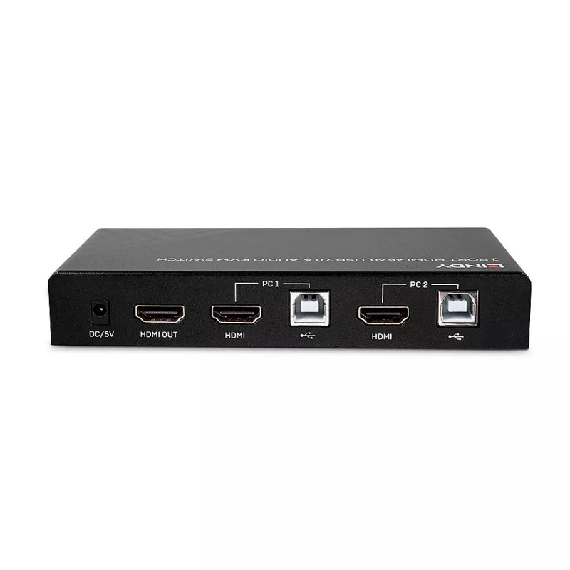 Conmutador KVM Lindy de 2 puertos HDMI 4K60, USB 2.0 y audio, 4096 x 2160 píxeles, 4K Ultra HD, negro