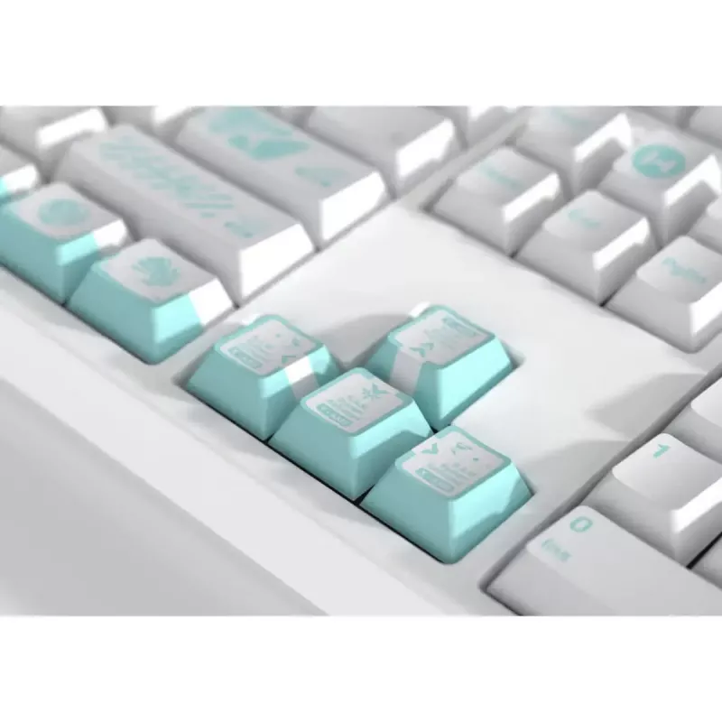 Set de teclas HYTE Firefly — esquema de color blanco/turquesa para teclados mecánicos