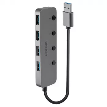 Lindy Hub USB 3.0 de 4 puertos con interruptores de encendido/apagado